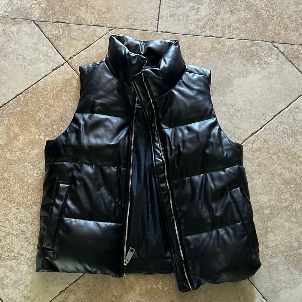 Hollister black leather Puffer Vest